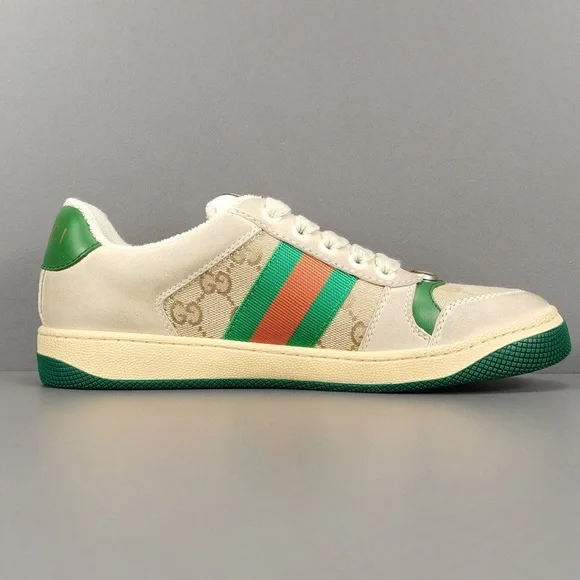 Gucci Beige and Green Stripe Sneakers